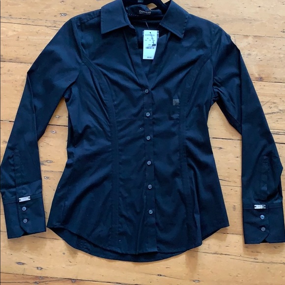NWT Express Essential Fitted Dress Shirt Black - Picture 3 of 4